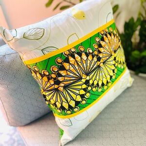 LC By JIDS African inspired Vibrant Green and Yellow Decorative Pillow